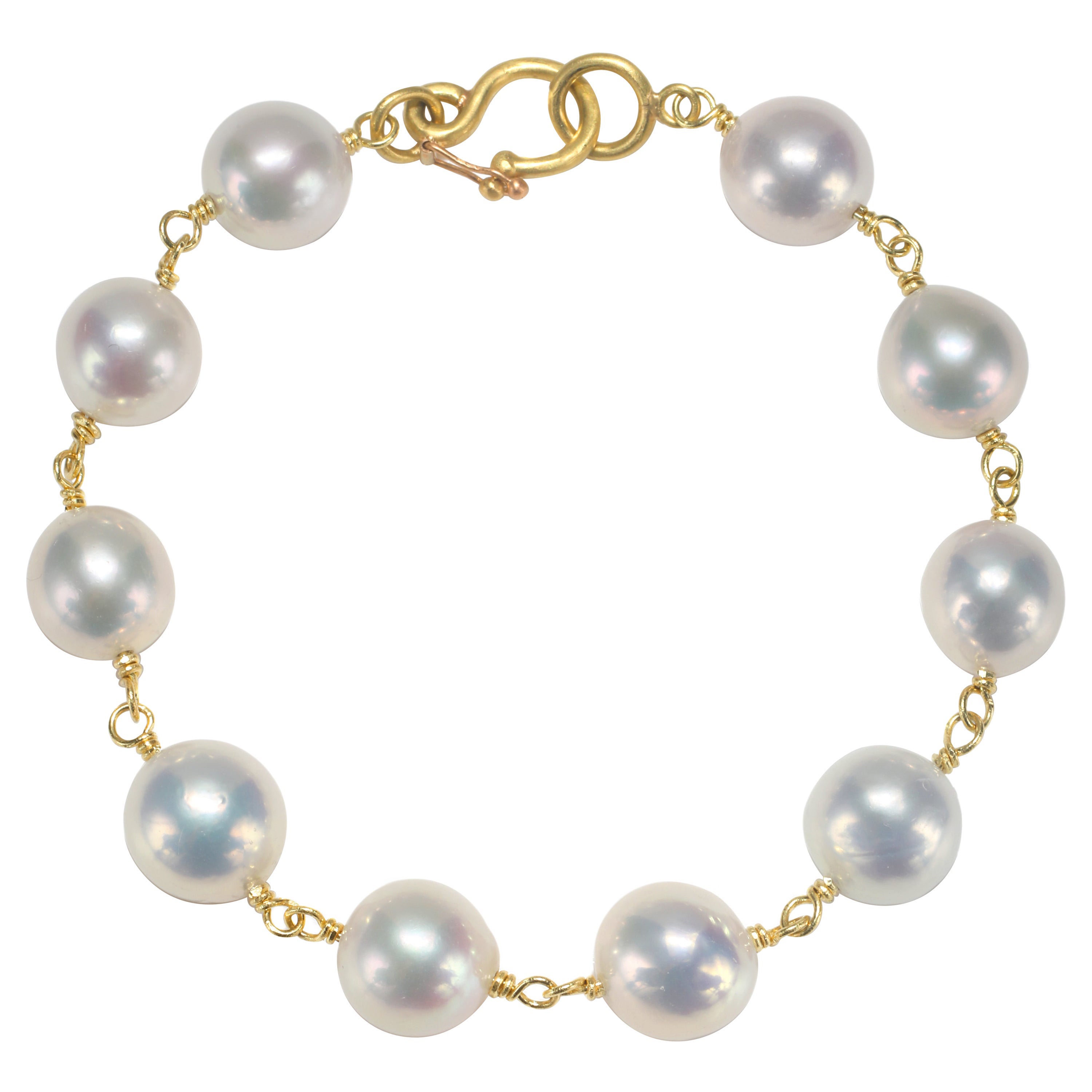 Faye Kim 18 Karat Gold White Freshwater Pearl Link Bracelet