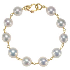 Faye Kim Bracelet à maillons en or 18 carats avec perles d'eau douce blanches