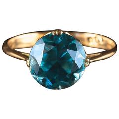 Antique Victorian Blue Zircon Ring 5.60 Carat Yellow Gold
