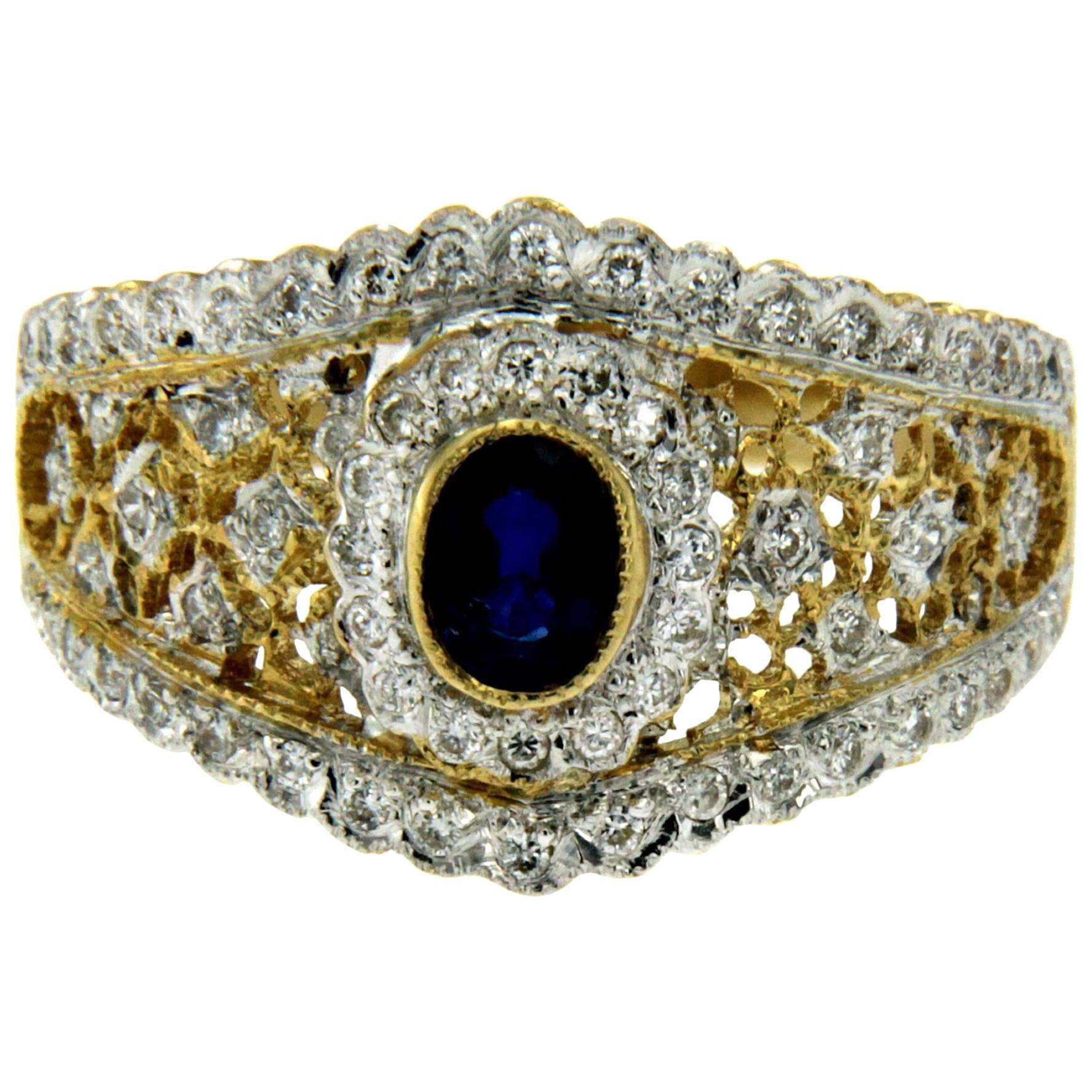 Retro Sapphire Diamond Yellow Gold Ring