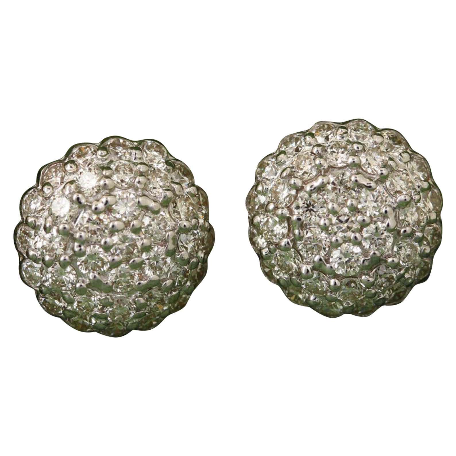 Orecchini tondi in oro giallo 14k con diamanti Nature Pave Bellissimo regalo per lei.