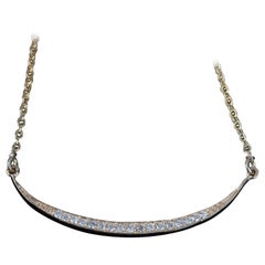 14K Solid Yellow Gold Natural Pave Diamond Crescent Moon Necklace For Women.