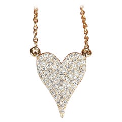 Collier en forme de cœur en or jaune massif 14 carats avec diamants pavés naturels, cadeau pour femmes
