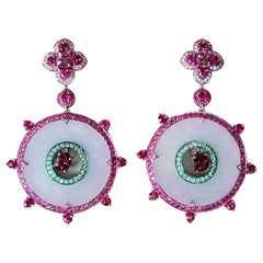 3,43 Karat, Spinell, Rubin, rosa Saphire, lavendelfarbene Jade & Diamanten Creolen-Ohrring
