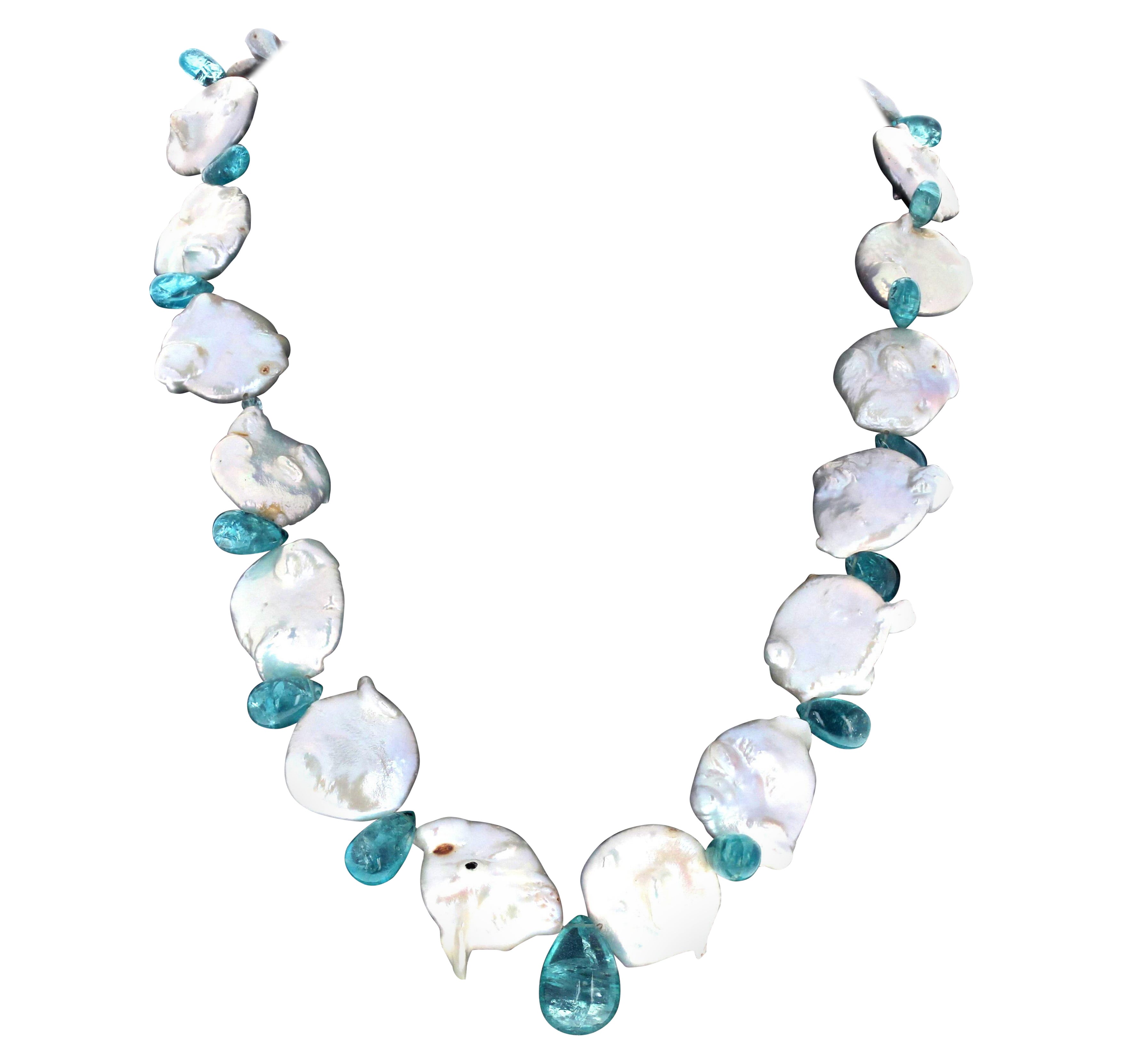AJD Real Pearl and Apatite Gemstones 20" Necklace