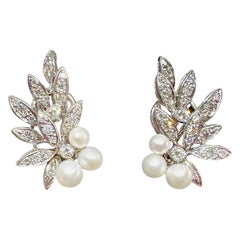 46 Diamant-Perlen-Ohrringe 14 Karat Weißgold Antike Hollywood Regency 2 Karat