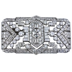 Vintage 14.80 Carats Total Art Deco Diamond Platinum Panel Brooch