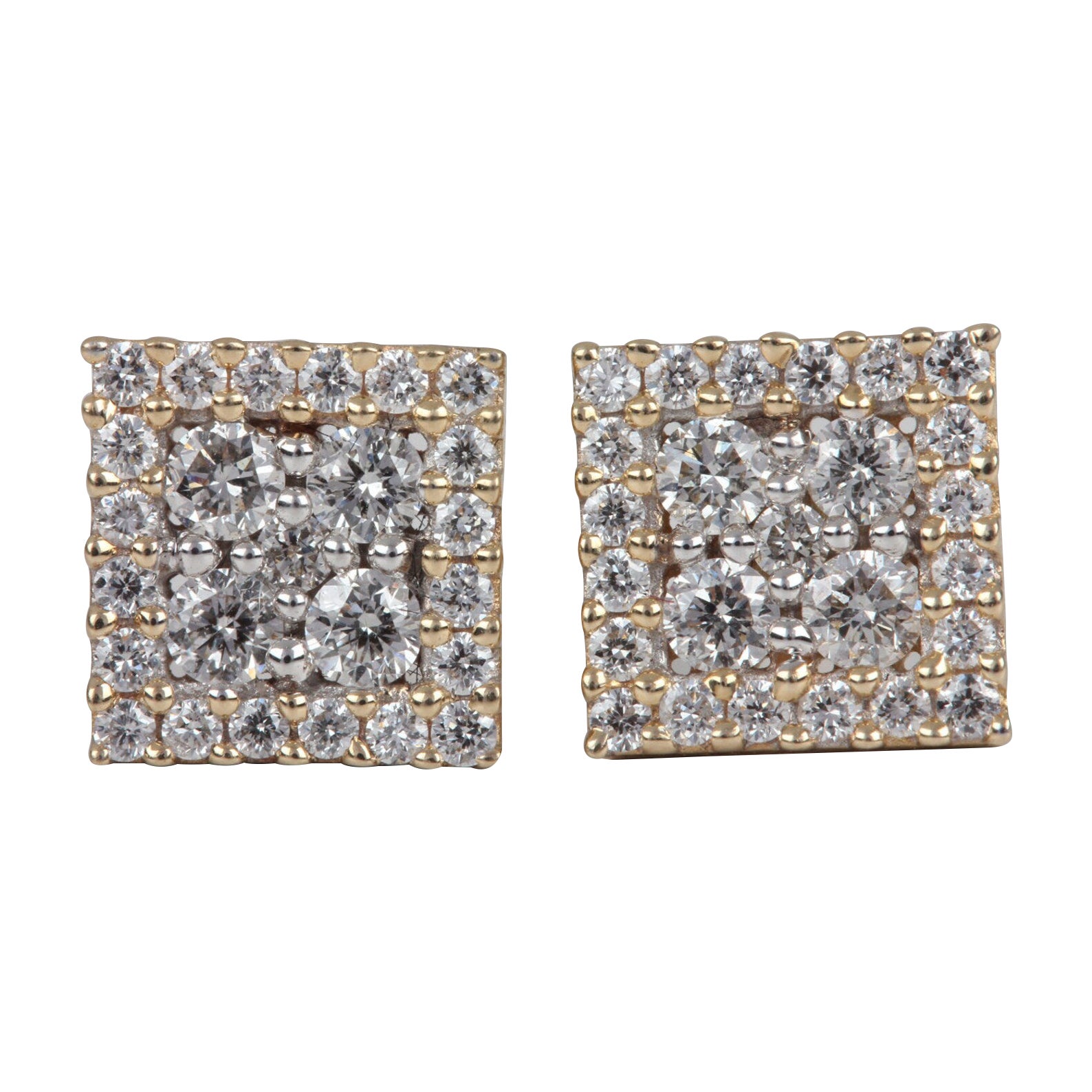 Quadratisch geformte 14k Gelbgold Ohrstecker Natürliche Pave Diamant Ohrring Geschenk für Frauen.