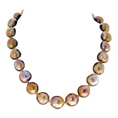 AJD Collar de 19" de perlas naturales auténticas color dorado del océano