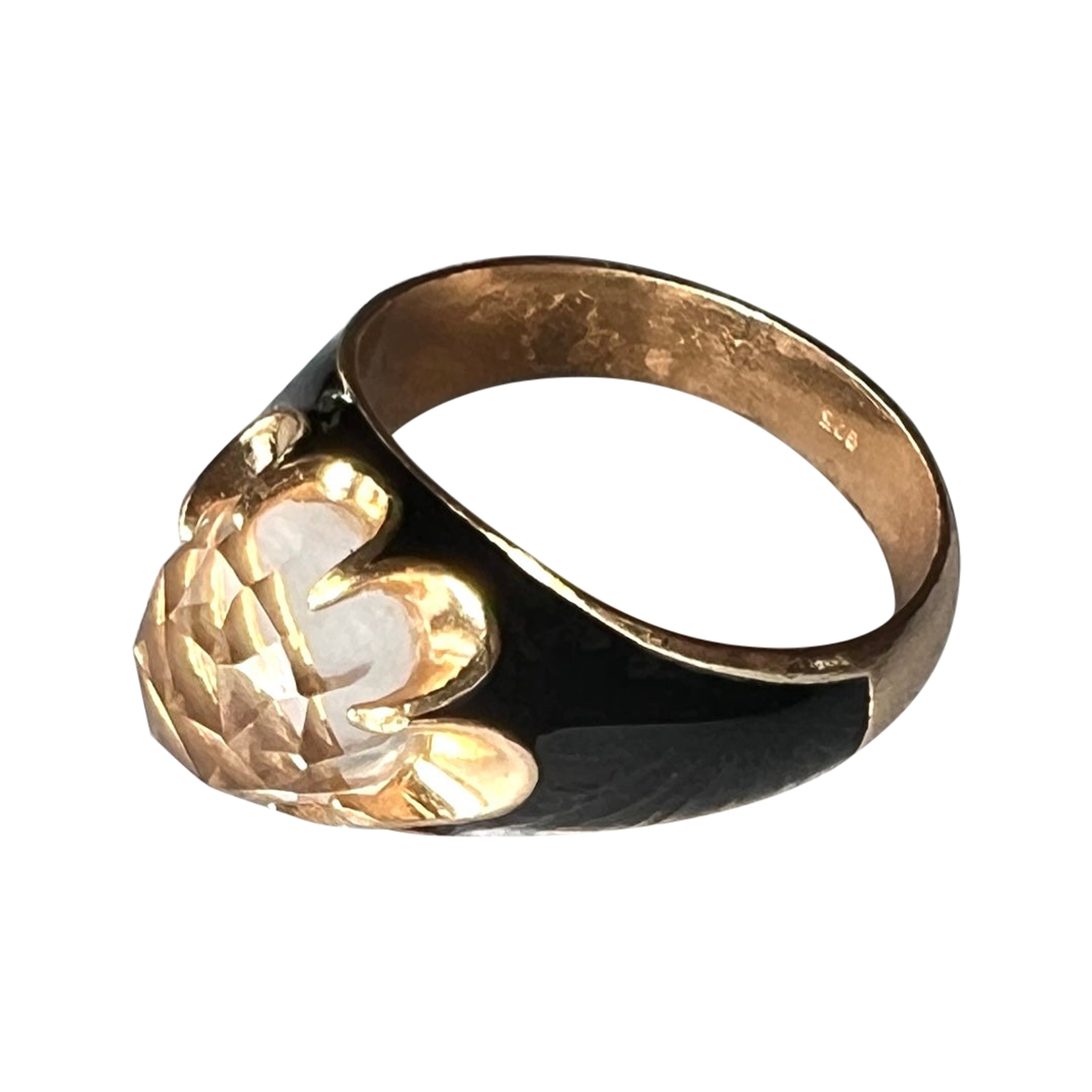 Crystal Ring Victorian style Black Enamel