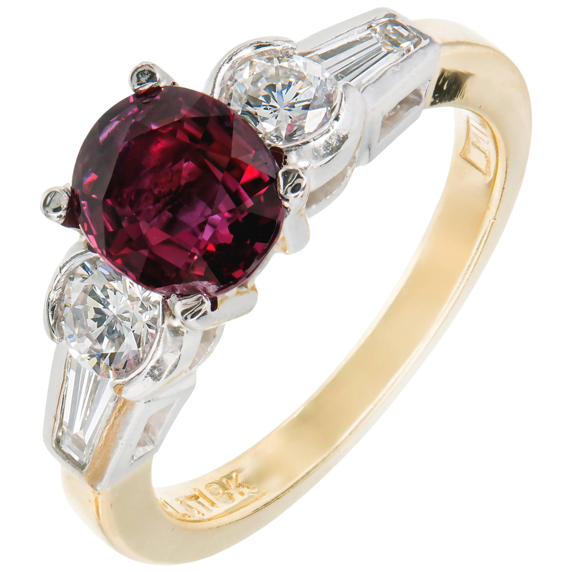 GIA Certified 1.59 Carat Red Ruby Diamond Gold Platinum Engagement Ring