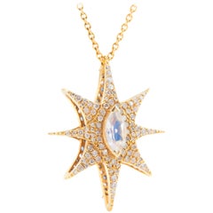 1.60 Carat Diamond, Rainbow Moonstone 18kt Gold Star Pendant by Lauren Harper