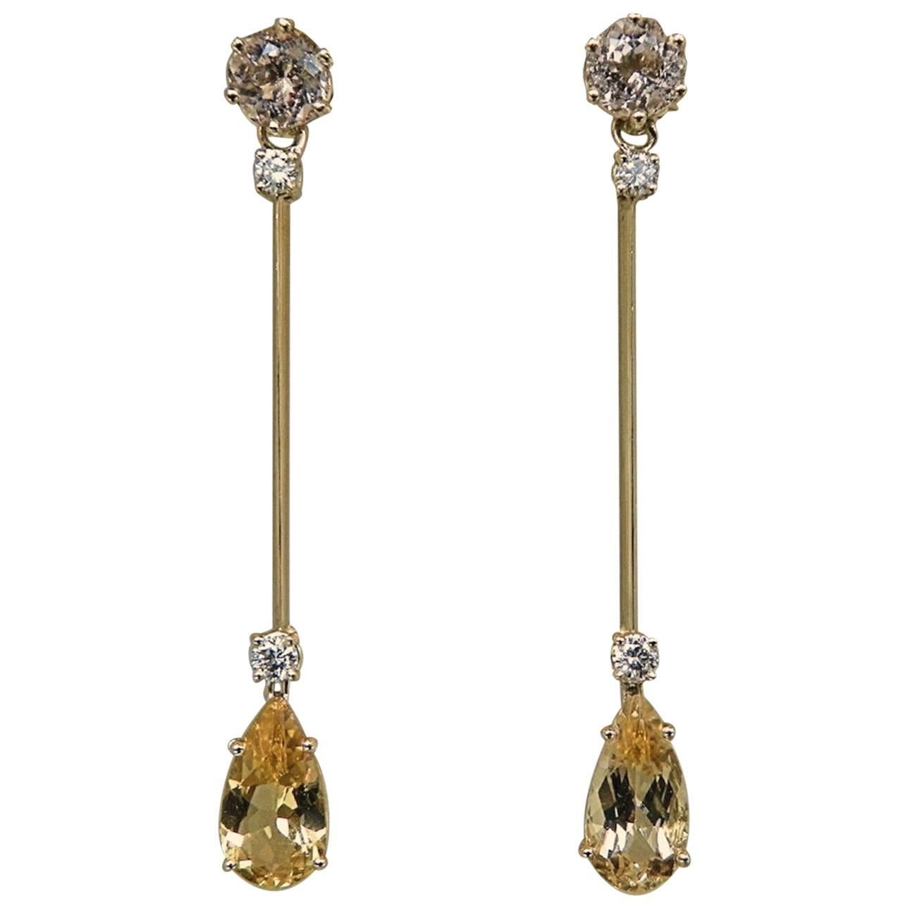 Sophisticated Morganite Beryl Diamond Gold Chandelier Dangle Earrings For Sale