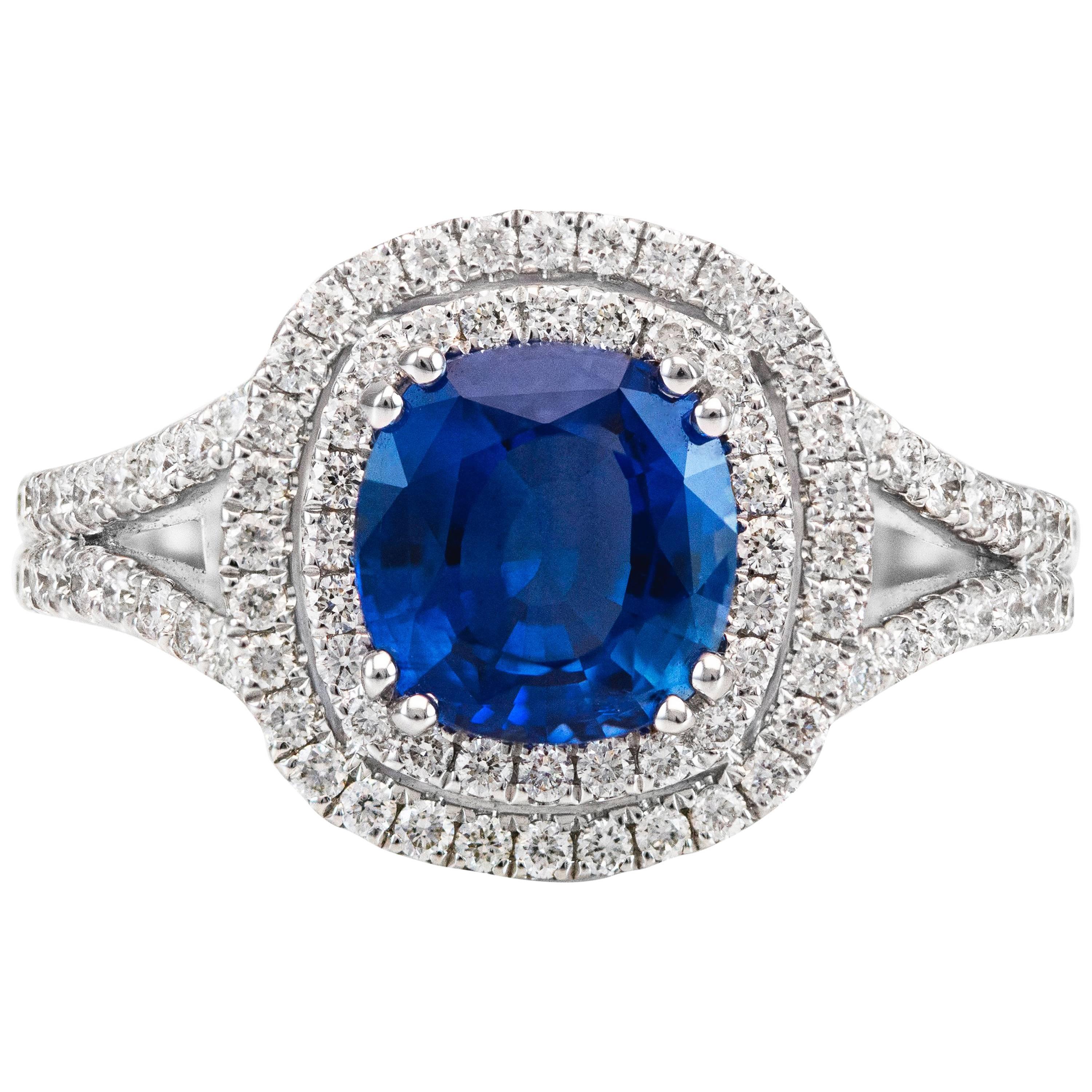 Roman Malakov 2.06 Carats Cushion Cut Blue Sapphire & Diamond Engagement Ring