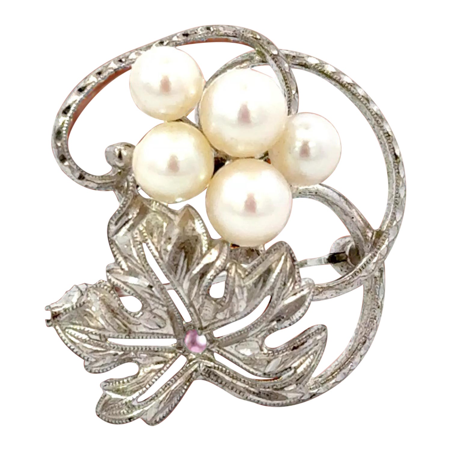 Mikimoto Akoya Pearl Brooch Sterling Silver 6 mm 5.24 Grams Estate