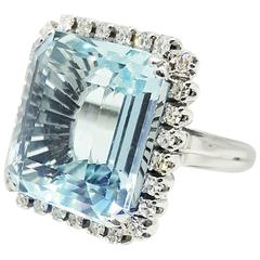 12 Carat Aquamarine Diamond White Gold Ring