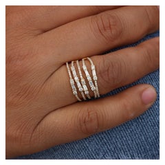14k Massivgold Natürlicher Pave Diamantring Natürlicher Baguette-Schliff Schöner Ring.