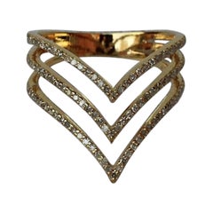 14k Solid Gold Natural Pave Diamond Ring Triple Line Ring For Women Unique Gift.