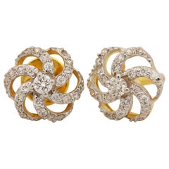 14k Yellow Gold Studs Natural Pave Diamond Earring Beautiful Flower Studs Gift.