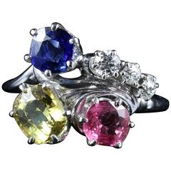 4 Carat Pink Yellow Blue Sapphire Ring Set with Diamonds 14 Carat Gold 11
