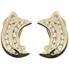 Channel Set Diamond Yellow Gold Comet Swirl Earrings