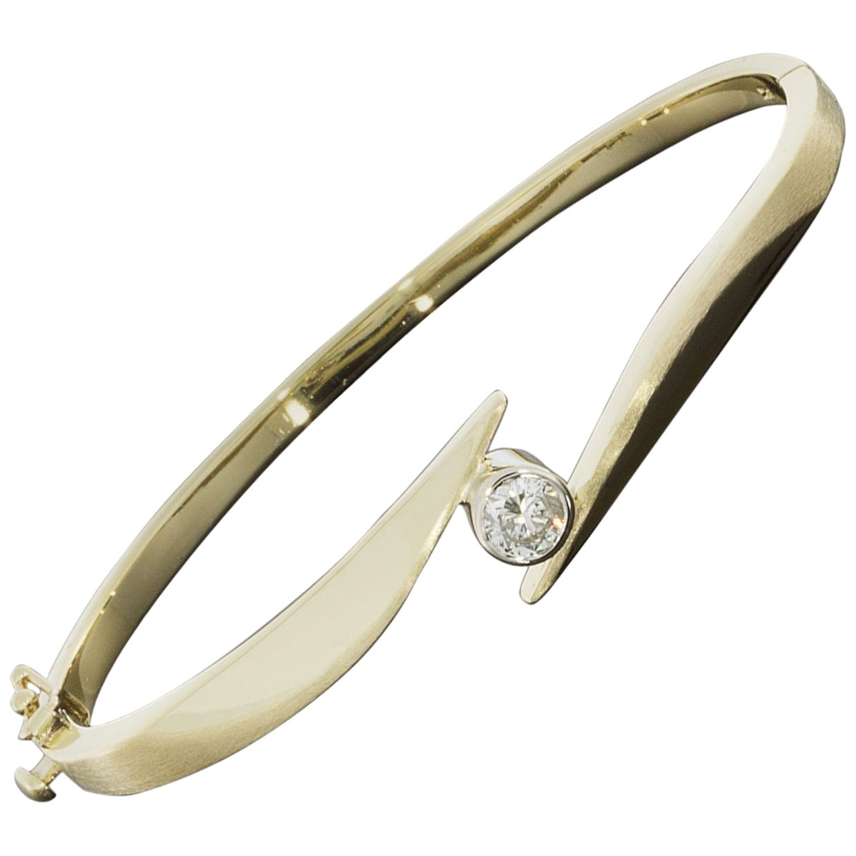 Solitaire Diamond Bezel Yellow Gold Bypass Hinged Bangle Bracelet at  1stDibs | hinged bracelet, hinged bracelets, hinged bangles
