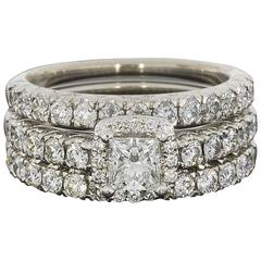 Tolkowsky Princess Cushion-Shaped Diamond Halo Engagement Ring and Bands