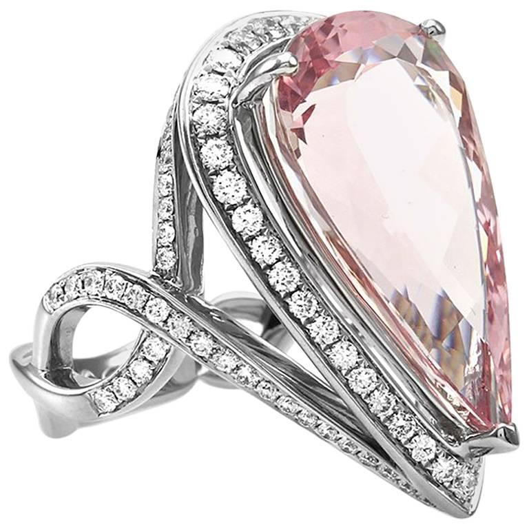 Morganite Pave Diamond Gold Ring For Sale