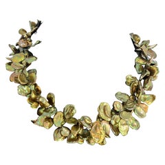 AJD Fascinant collier de 16 pouces à double brin de perles Keshi vertes réelles