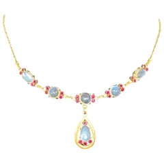Victorian Moonstone Ruby Necklace Antique 14 Karat Gold Museum Quality Necklace