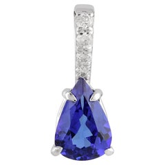 Pear Tanzanite Gemstone Charm Diamond Pave Pendant Gioielli in oro bianco 18 carati