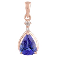 Colgante gota de tanzanita de 1,41 quilates Colgante de diamantes de 0,06 quilates Oro rosa de 18 quilates