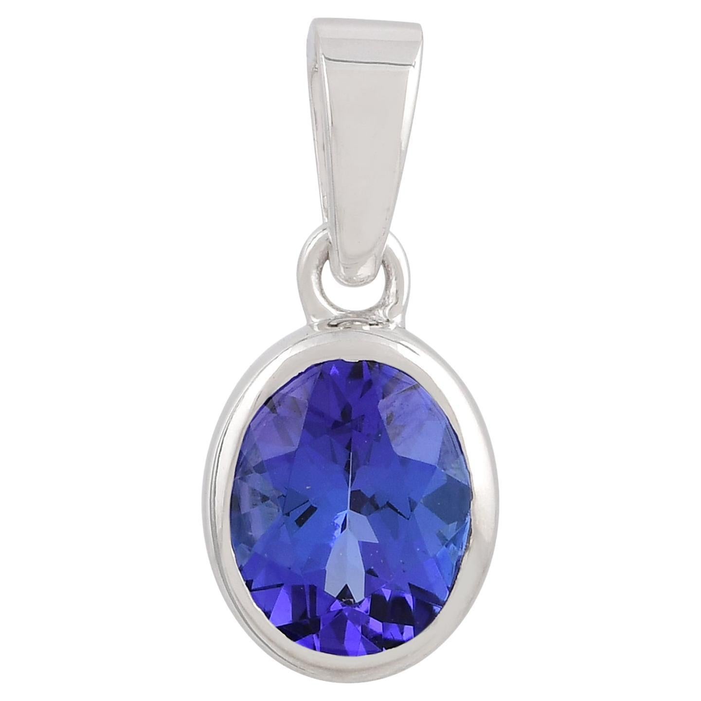 Ciondolo con castone ovale di tanzanite naturale da 1,8 carati - Gioielli in oro bianco 18 carati