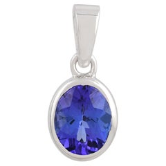Ciondolo con castone ovale di tanzanite naturale da 1,8 carati - Gioielli in oro bianco 18 carati