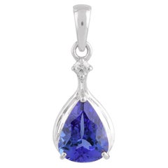Colgante de diamantes en forma de gota de tanzanita real Joyería de oro blanco de 18 quilates