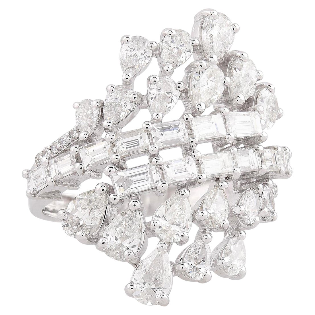 Nature 2.72 Carat SI/H Baguette Pear Shape Diamond Ring 18 Karat White Gold