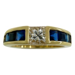 Vintage Tiffany & Co. Princess Cut Diamond & Sapphire 18k Yellow Gold Band Ring