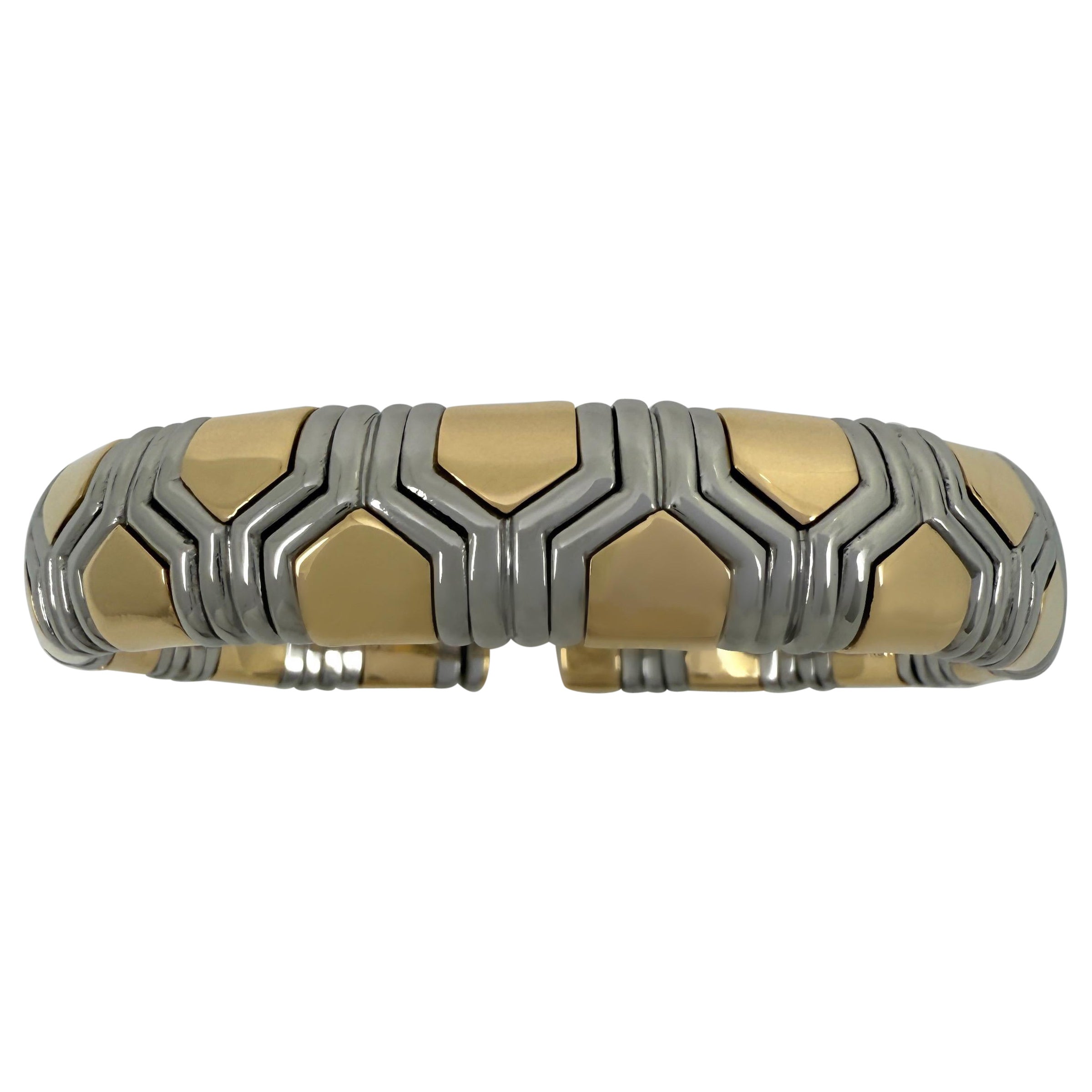 Bvlgari Bulgari Parentesi Tubogas Alveare Bangle Bracelet Cuff 18k Gold Steel