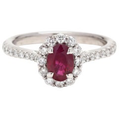 Natural Ruby Diamond Halo Engagement Ring, 14KT White Gold, Ring