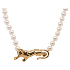 Collar vintage Cartier Panthere de oro amarillo de 18 quilates con esmeralda y perlas