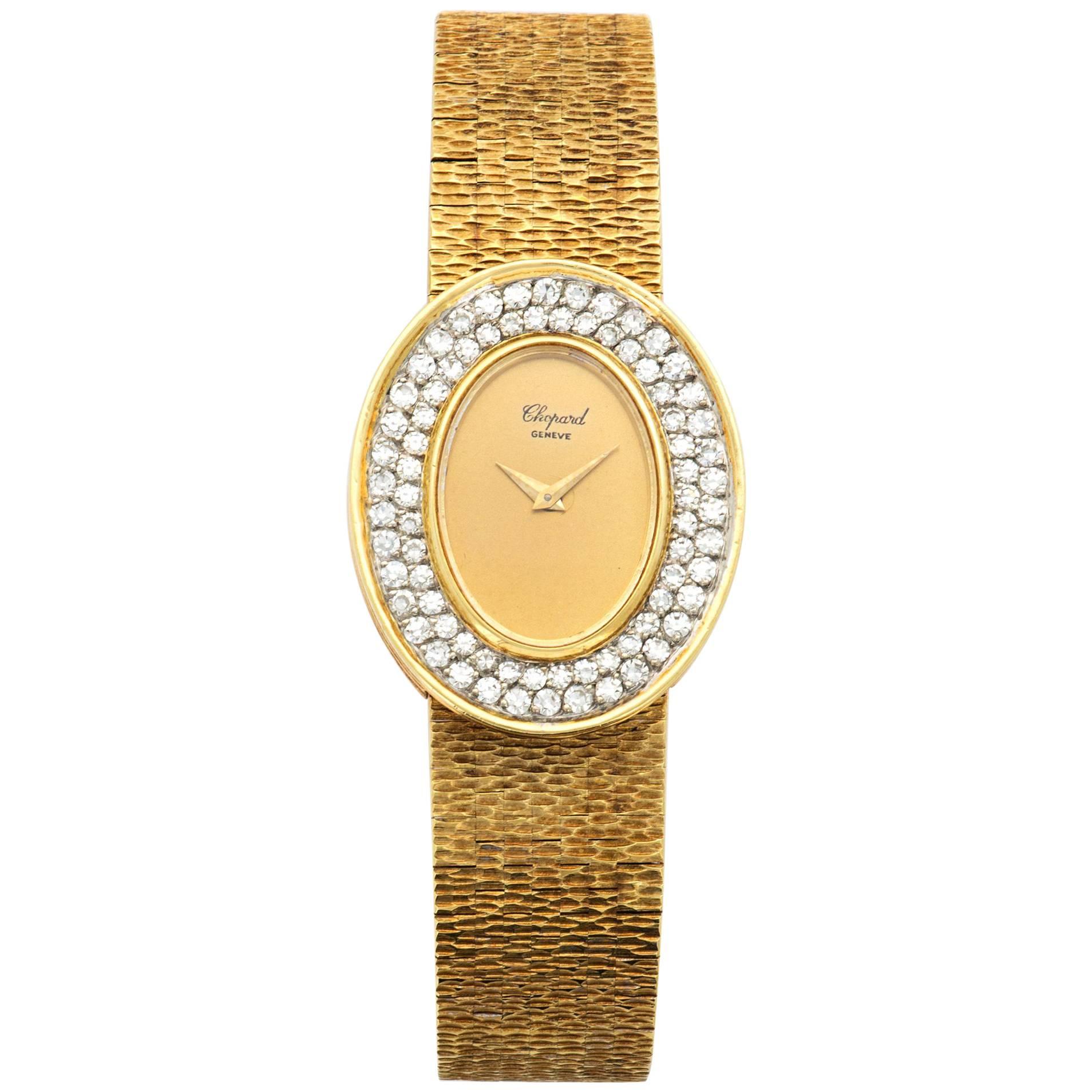 Chopard Ladies Yellow Gold Pavè Diamond Oval Bracelet Watch circa 1970s