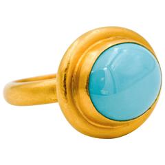 Lika Behar Gold Hammered Ring with Sleeping Beauty Turquoise