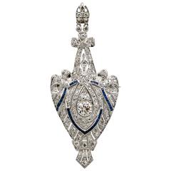 3.00 Carat Diamond Sapphire Platinum Pin Pendant 