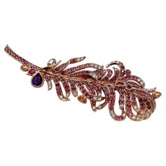 Broche Bochic Orient multicolore en or et argent 18 carats sertie de saphirs et d'améthystes
