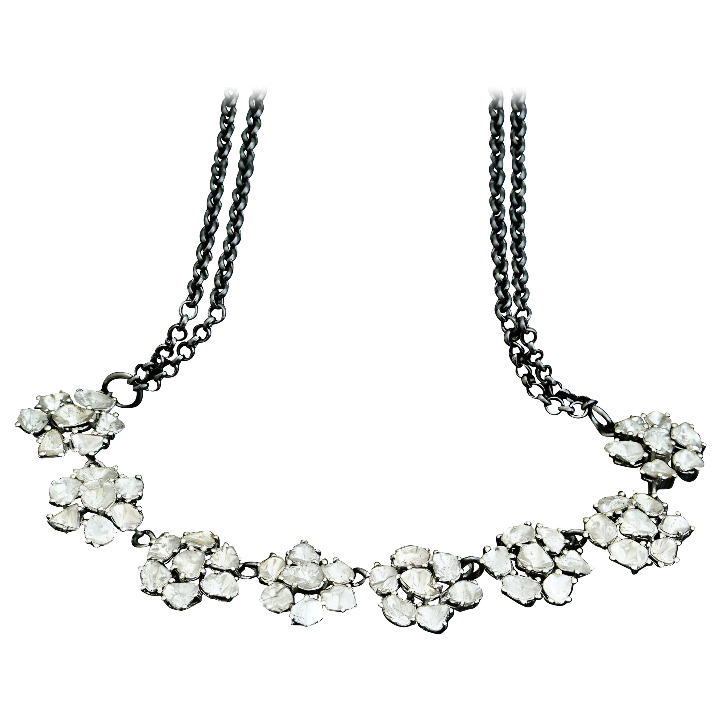 Collar Victoriano de Plata de Ley 925 con Diamante Polki de Corte Rosa Natural Hecho a Mano