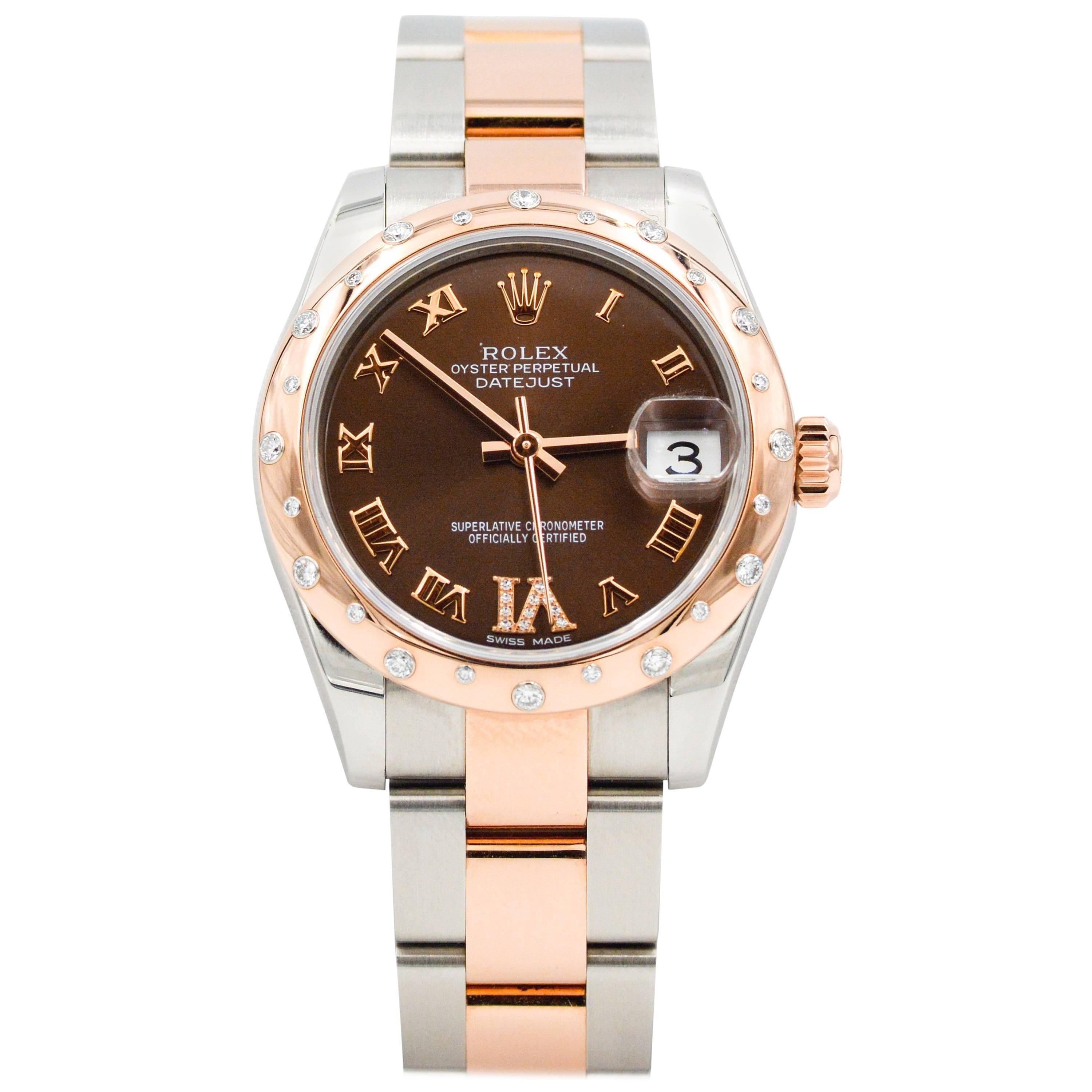Rolex Ladies Rose Gold Chocolate Dial Datejust Oyster Perpetual Wristwatch