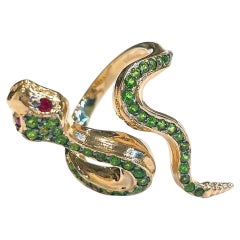 Anello Serpente di Bochic "Orient" in smeraldo verde e rubino rosso in oro e argento 18 carati