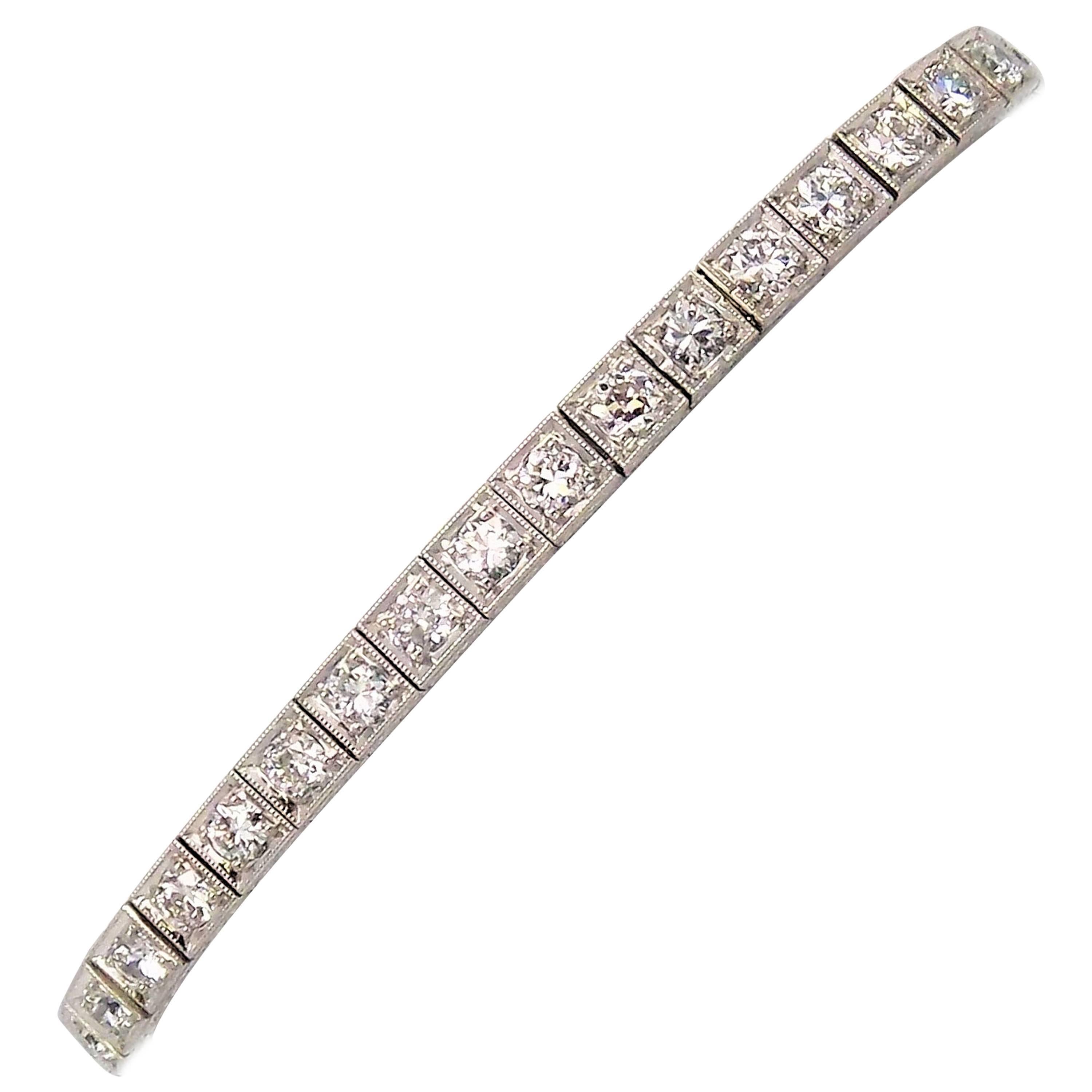 Antique Platinum Line Diamond Bracelet by Marcus and Co.