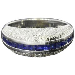 White Gold Sapphire and Diamond Unique Domed Band Ring