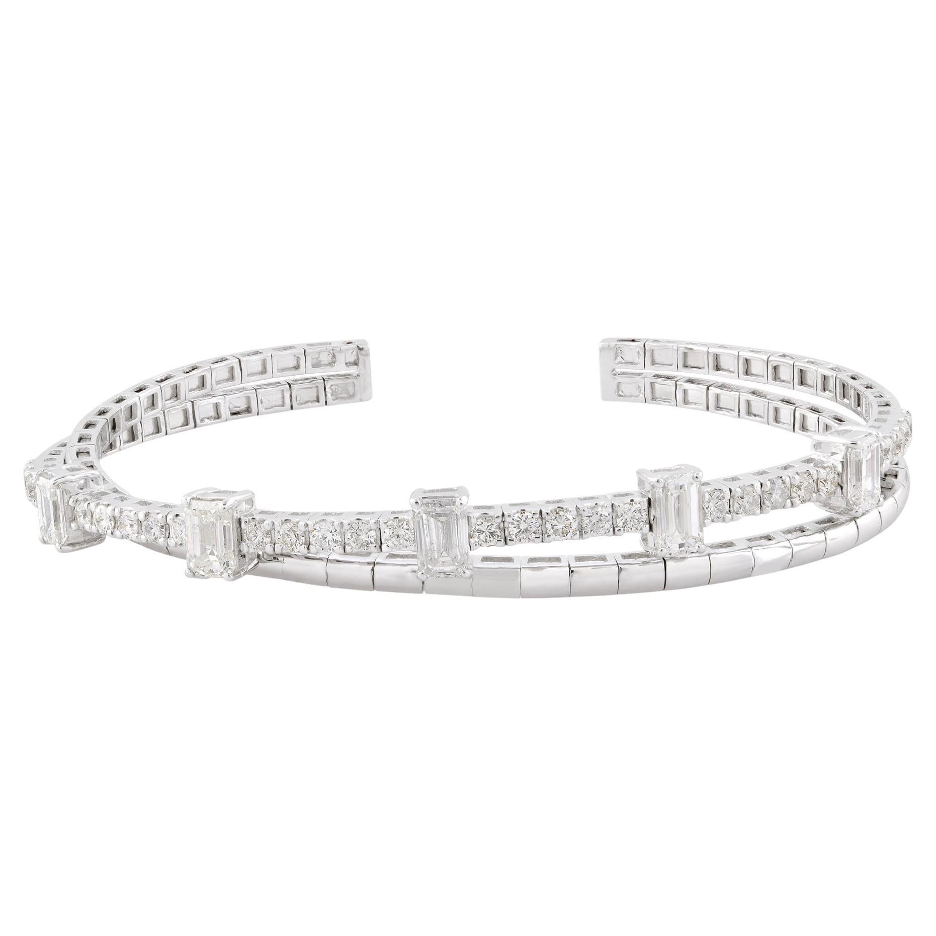 2.75 Carat Emerald Cut Diamond Bangle Cuff Bracelet 18k White Gold Fine Jewelry For Sale
